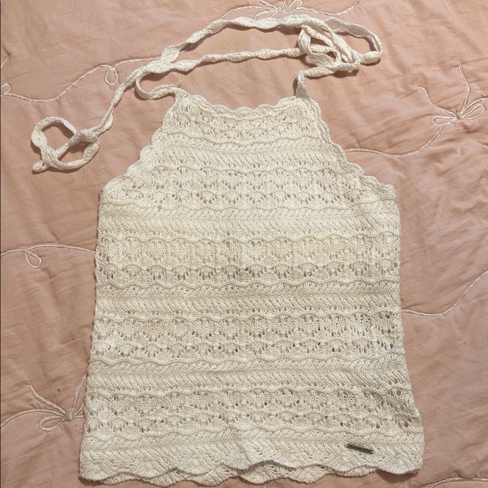 Abercrombie and Fitch Cream Crochet Halter Tank Top